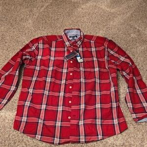 Tommy Hilfiger NWT Mens  Red Blue and White Plaid Men's Shirt Sz XL